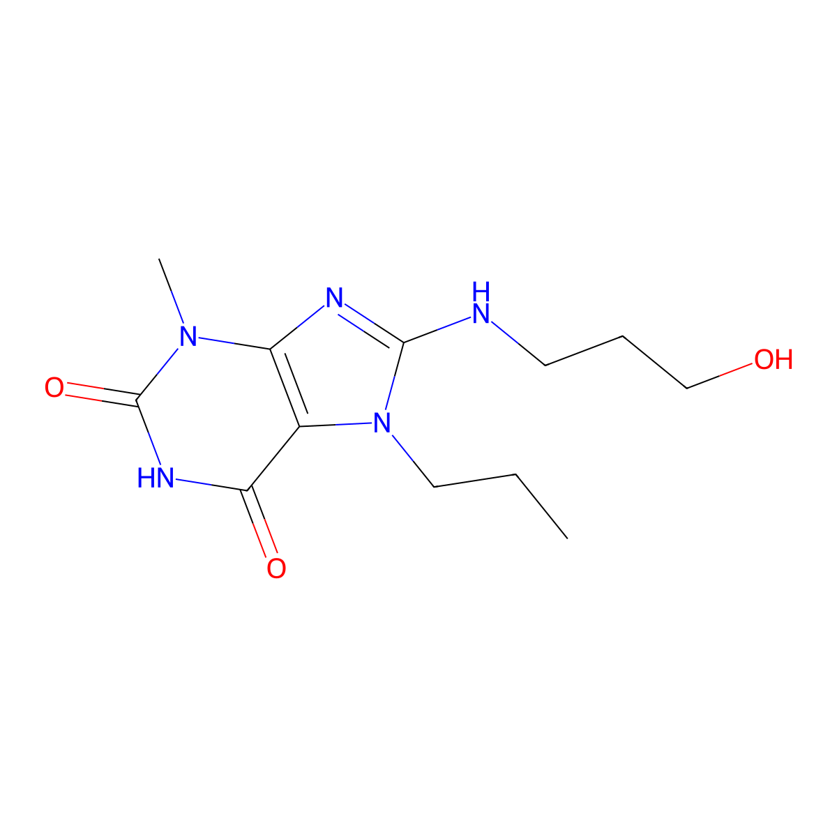 8-((3-hydroxypropyl)amino)-3-methyl-7-propyl-1H-purine-2,6(3H,7H)-dione molecular structure, CAS 328119-74-0