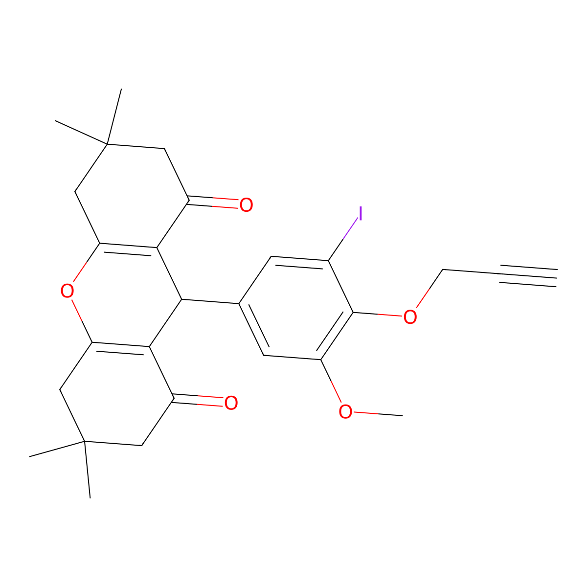 9-(3-iodo-5-methoxy-4-prop-2-ynoxyphenyl)-3,3,6,6-tetramethyl-4,5,7,9-tetrahydro-2H-xanthene-1,8-dione molecular structure, CAS 328243-08-9