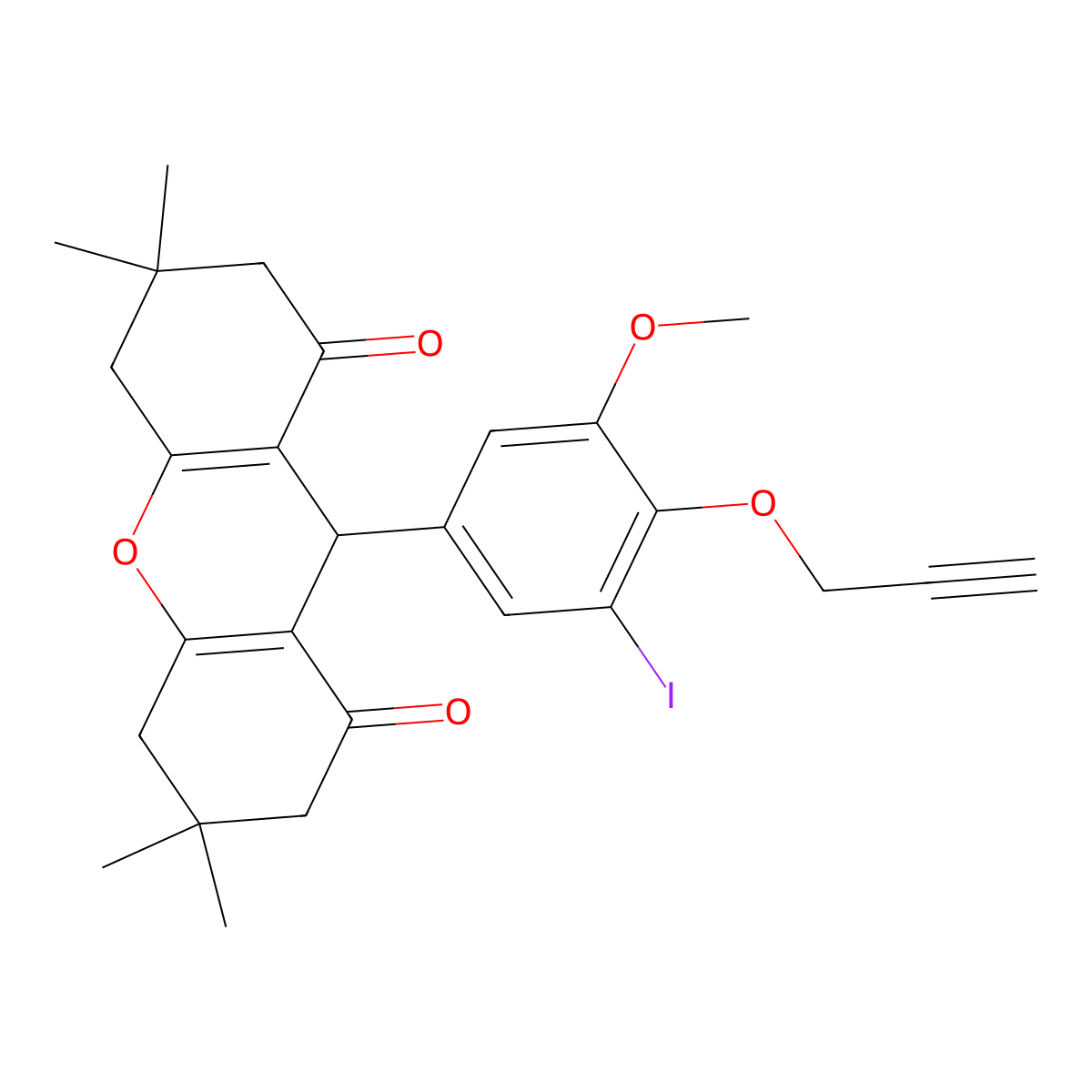 9-(3-iodo-5-methoxy-4-prop-2-ynoxyphenyl)-3,3,6,6-tetramethyl-4,5,7,9-tetrahydro-2H-xanthene-1,8-dione molecular structure, CAS 328243-08-9
