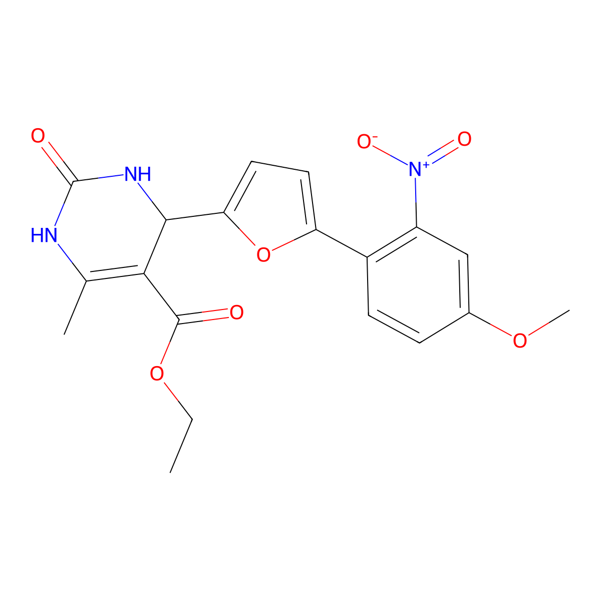 Ethyl 4-[5-(4-methoxy-2-nitrophenyl)furan-2-yl]-6-methyl-2-oxo-1,2,3,4-tetrahydropyrimidine-5-carboxylate molecular structure, CAS 328243-60-3