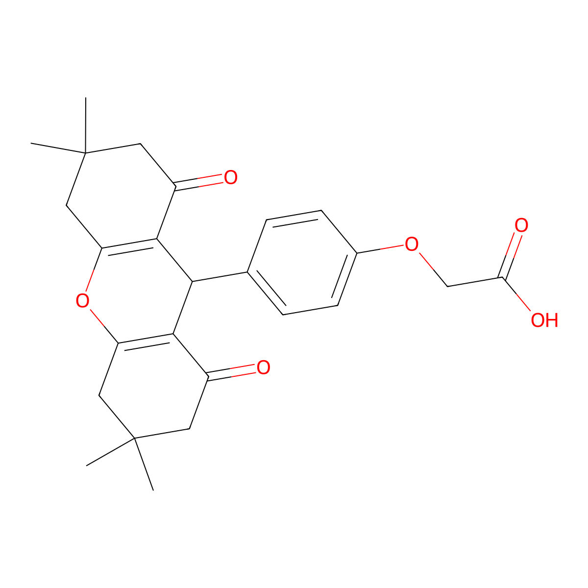 [4-(3,3,6,6-tetramethyl-1,8-dioxo-2,3,4,5,6,7,8,9-octahydro-1H-xanthen-9-yl)phenoxy]acetic acid molecular structure, CAS 328244-07-1