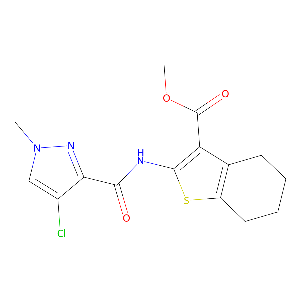 2-[[(4-Chloro-1-methyl-3-pyrazolyl)-oxomethyl]amino]-4,5,6,7-tetrahydro-1-benzothiophene-3-carboxylic acid methyl ester molecular structure, CAS 328251-69-0