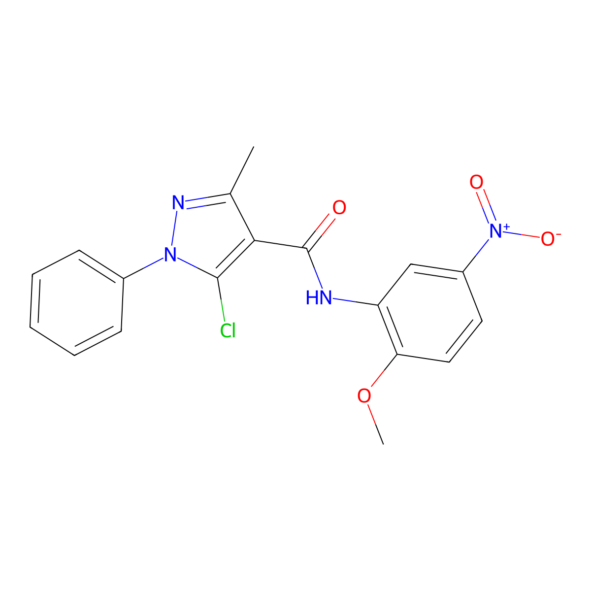 5-chloro-N-{5-nitro-2-methoxyphenyl}-3-methyl-1-phenyl-1H-pyrazole-4-carboxamide molecular structure, CAS 328251-85-0