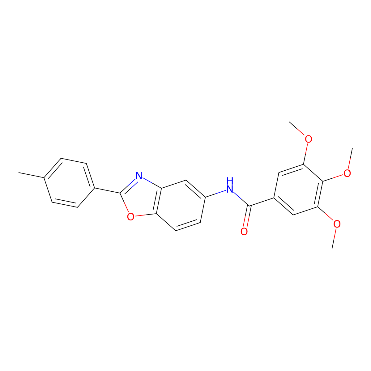 3,4,5-trimethoxy-N-[2-(4-methylphenyl)-1,3-benzoxazol-5-yl]benzamide molecular structure, CAS 328252-82-0
