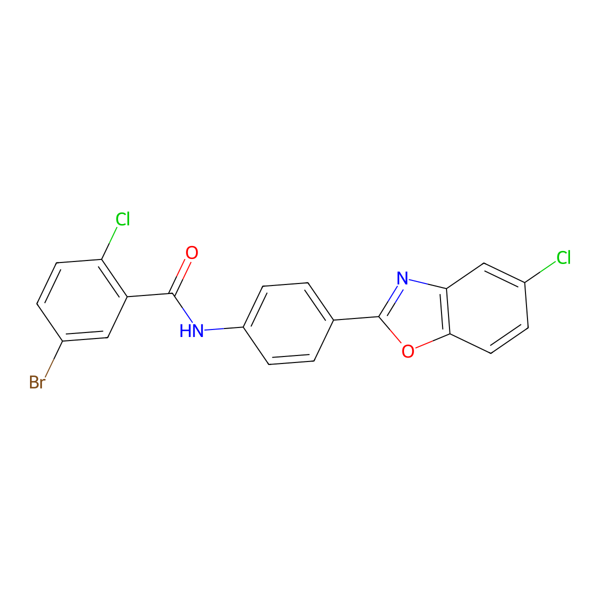 5-bromo-2-chloro-N-[4-(5-chloro-1,3-benzoxazol-2-yl)phenyl]benzamide molecular structure, CAS 328253-37-8