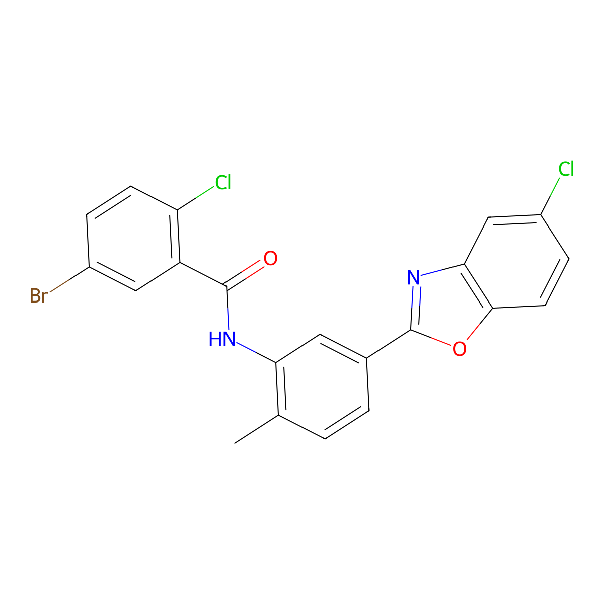 5-bromo-2-chloro-N-[5-(5-chloro-1,3-benzoxazol-2-yl)-2-methylphenyl]benzamide molecular structure, CAS 328253-38-9