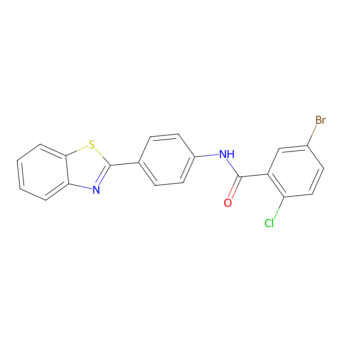 N-[4-(1,3-benzothiazol-2-yl)phenyl]-5-bromo-2-chlorobenzamide molecular structure, CAS 328253-44-7