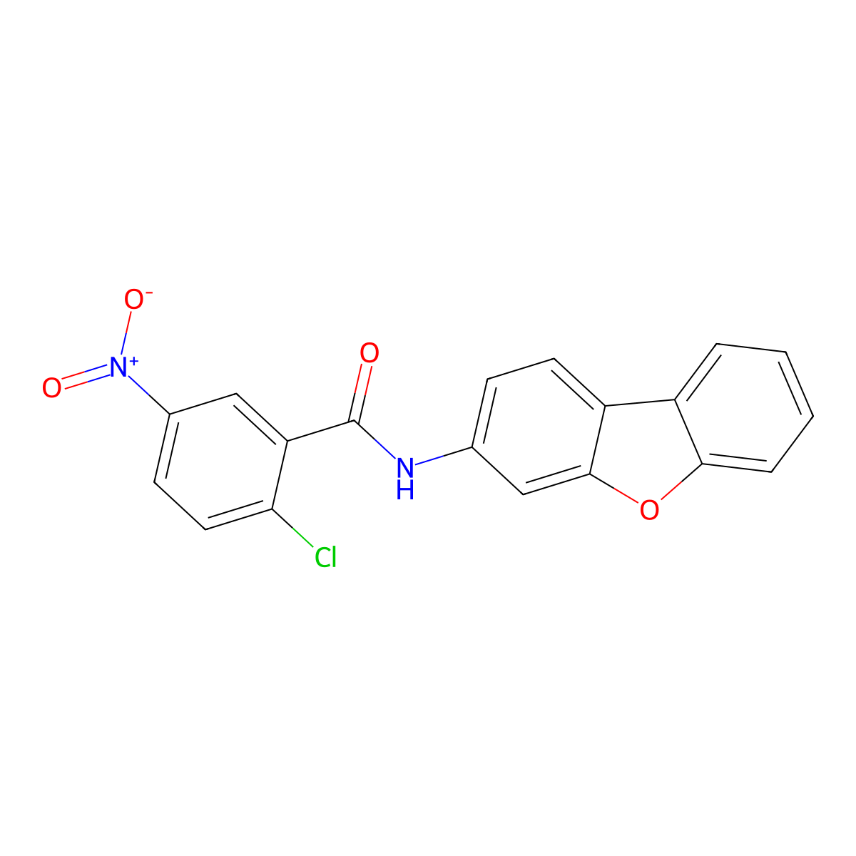 2-chloro-N-dibenzofuran-3-yl-5-nitrobenzamide molecular structure, CAS 328255-08-9