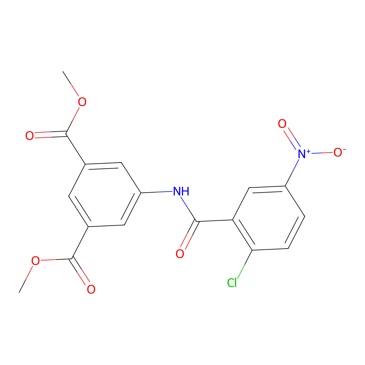 Methyl 3-((2-chloro-5-nitrophenyl)carbonylamino)-5-(methoxycarbonyl)benzoate molecular structure, CAS 328258-97-5