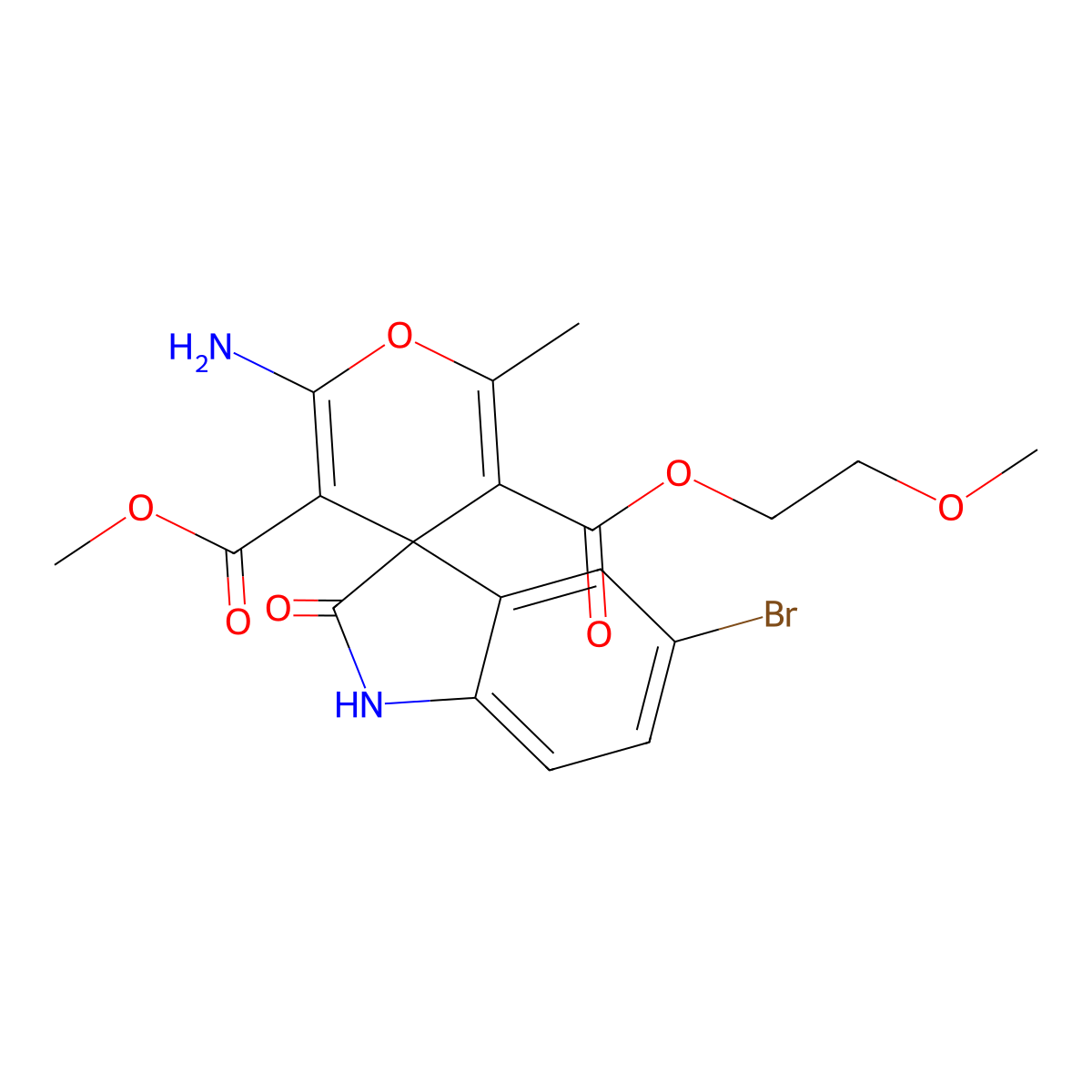 5-O'-(2-methoxyethyl) 3-O'-methyl 2'-amino-5-bromo-6'-methyl-2-oxospiro[1H-indole-3,4'-pyran]-3',5'-dicarboxylate molecular structure, CAS 328260-09-9