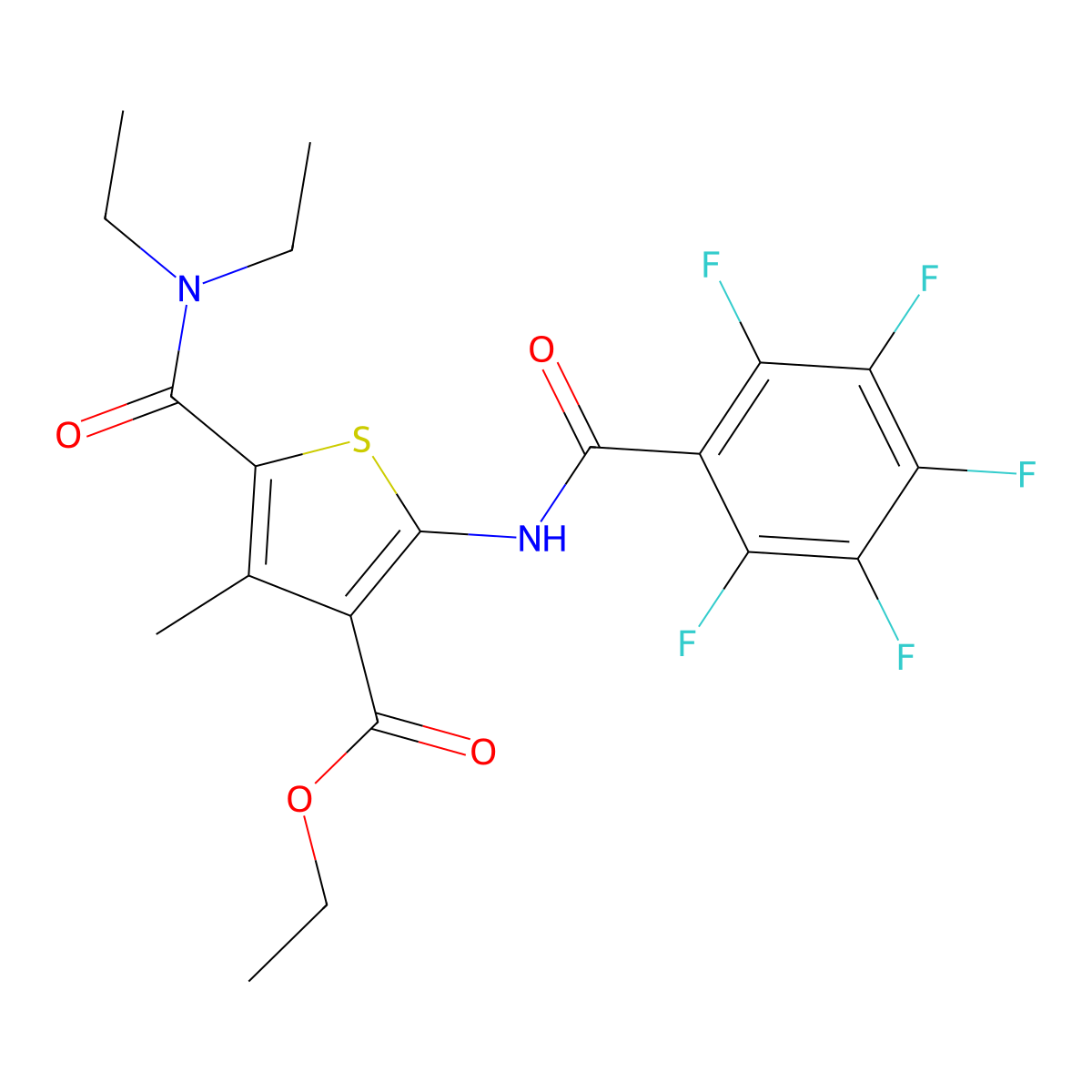 Ethyl 5-(diethylcarbamoyl)-4-methyl-2-[(2,3,4,5,6-pentafluorobenzoyl)amino]thiophene-3-carboxylate molecular structure, CAS 328261-29-6
