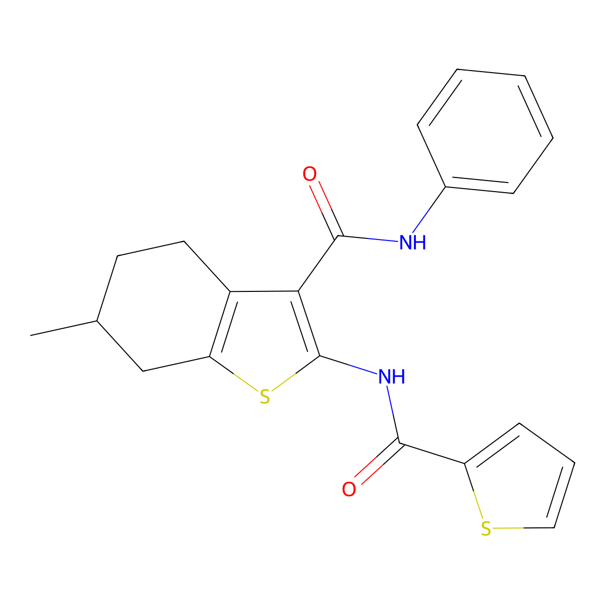 6-methyl-N-phenyl-2-(thiophene-2-carbonylamino)-4,5,6,7-tetrahydro-1-benzothiophene-3-carboxamide molecular structure, CAS 328261-58-1