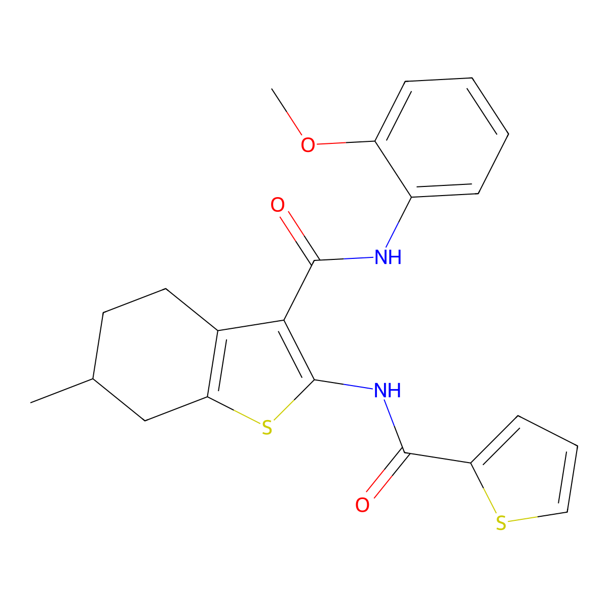 N-(2-methoxyphenyl)-6-methyl-2-(thiophene-2-carbonylamino)-4,5,6,7-tetrahydro-1-benzothiophene-3-carboxamide molecular structure, CAS 328261-59-2