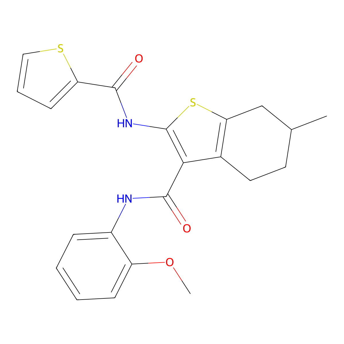 N-(2-methoxyphenyl)-6-methyl-2-(thiophene-2-carbonylamino)-4,5,6,7-tetrahydro-1-benzothiophene-3-carboxamide molecular structure, CAS 328261-59-2