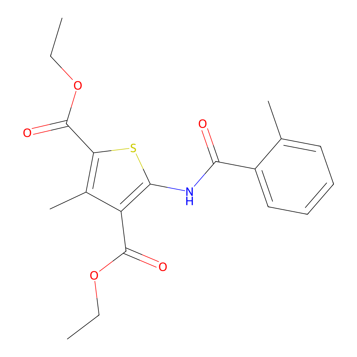Diethyl 3-methyl-5-{[(2-methylphenyl)carbonyl]amino}thiophene-2,4-dicarboxylate molecular structure, CAS 328262-74-4