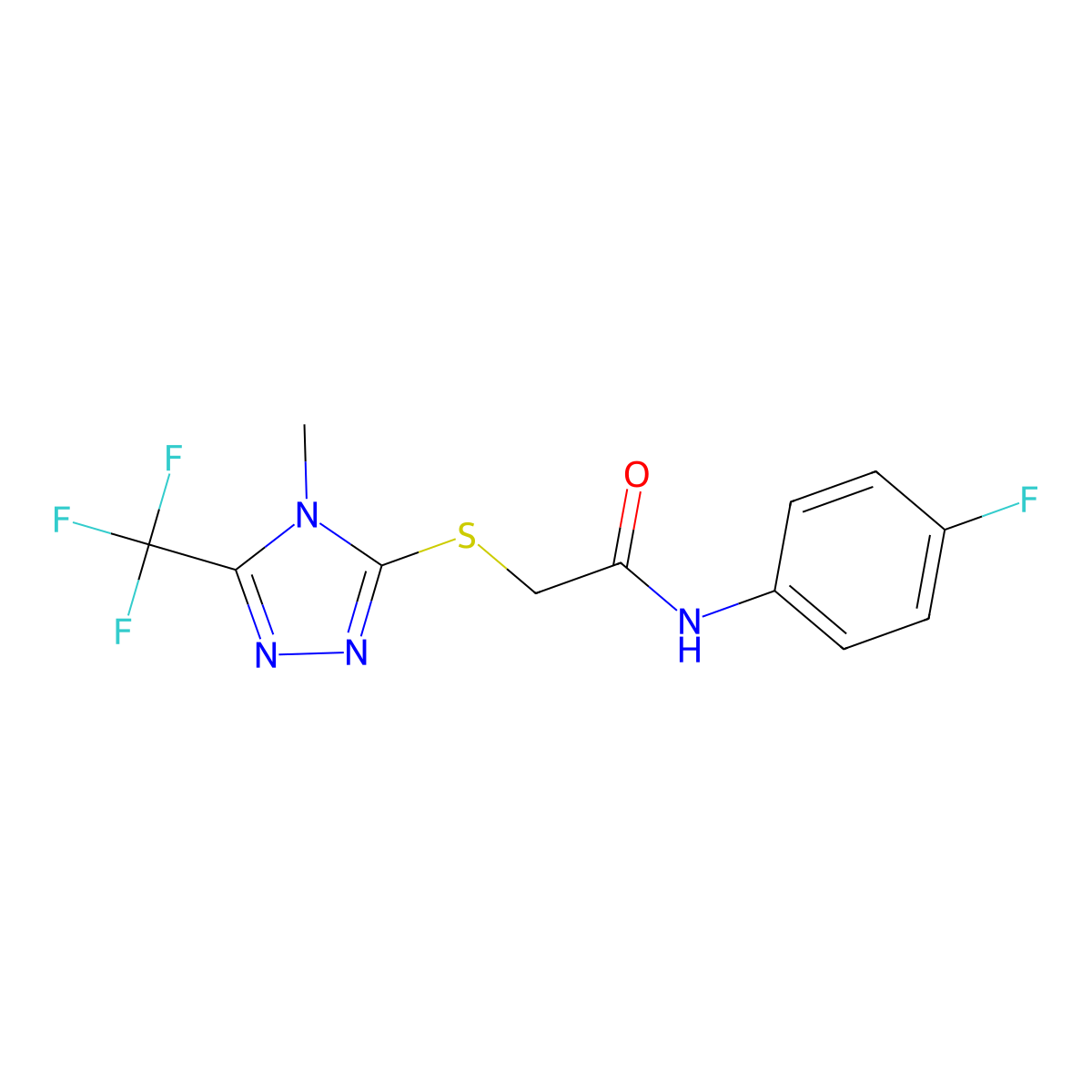 N-(4-fluorophenyl)-2-{[4-methyl-5-(trifluoromethyl)-4H-1,2,4-triazol-3-yl]sulfanyl}acetamide molecular structure, CAS 328262-91-5