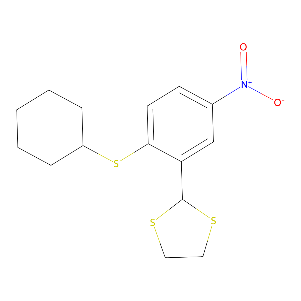 2-[2-(Cyclohexylsulfanyl)-5-nitrophenyl]-1,3-dithiolane molecular structure, CAS 328263-20-3