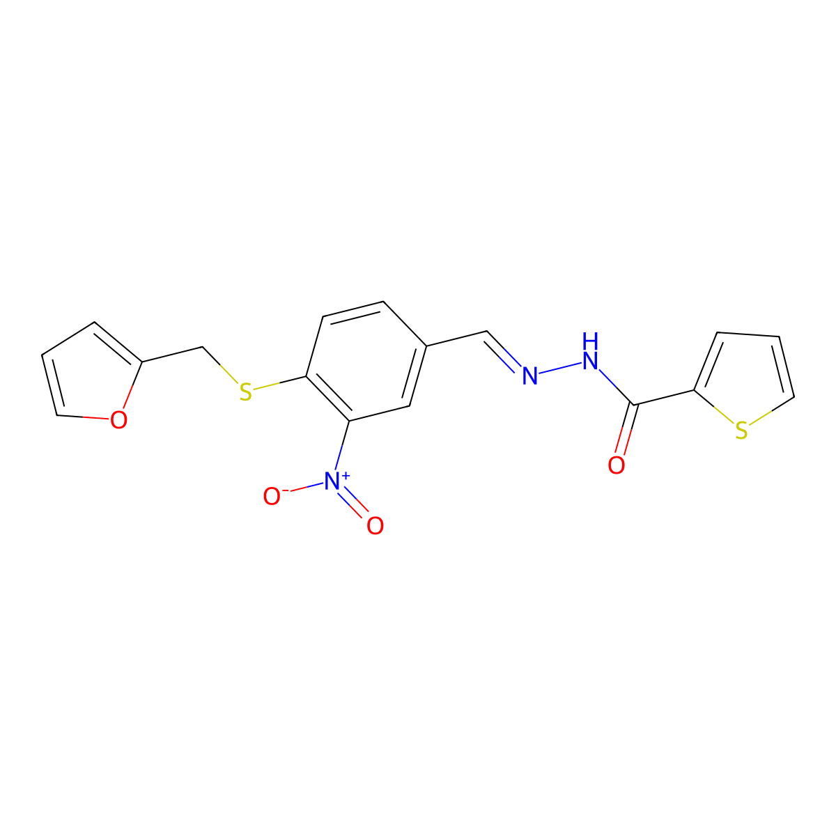 N'-{4-[(2-furylmethyl)sulfanyl]-3-nitrobenzylidene}-2-thiophenecarbohydrazide molecular structure, CAS 328263-28-1