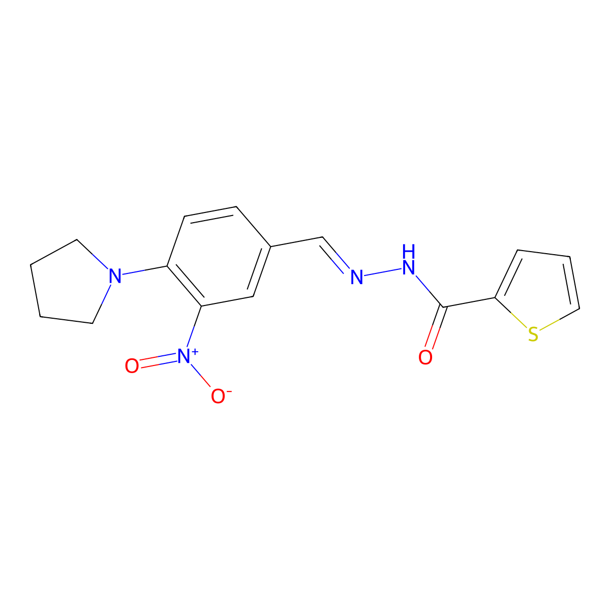 N'-((3-Nitro-4-(1-pyrrolidinyl)phenyl)methylene)-2-thiophenecarbohydrazide molecular structure, CAS 328263-31-6