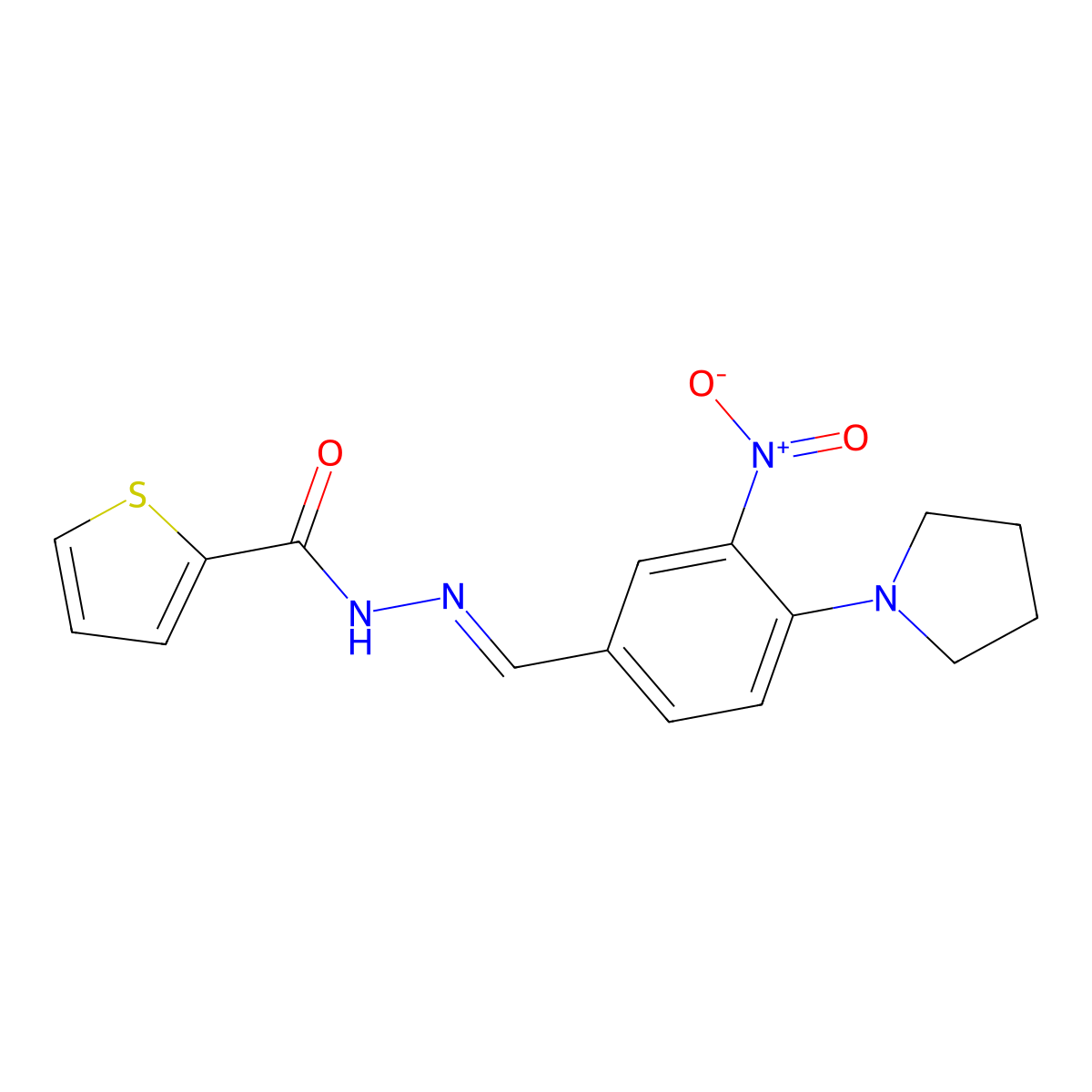 N'-((3-Nitro-4-(1-pyrrolidinyl)phenyl)methylene)-2-thiophenecarbohydrazide molecular structure, CAS 328263-31-6