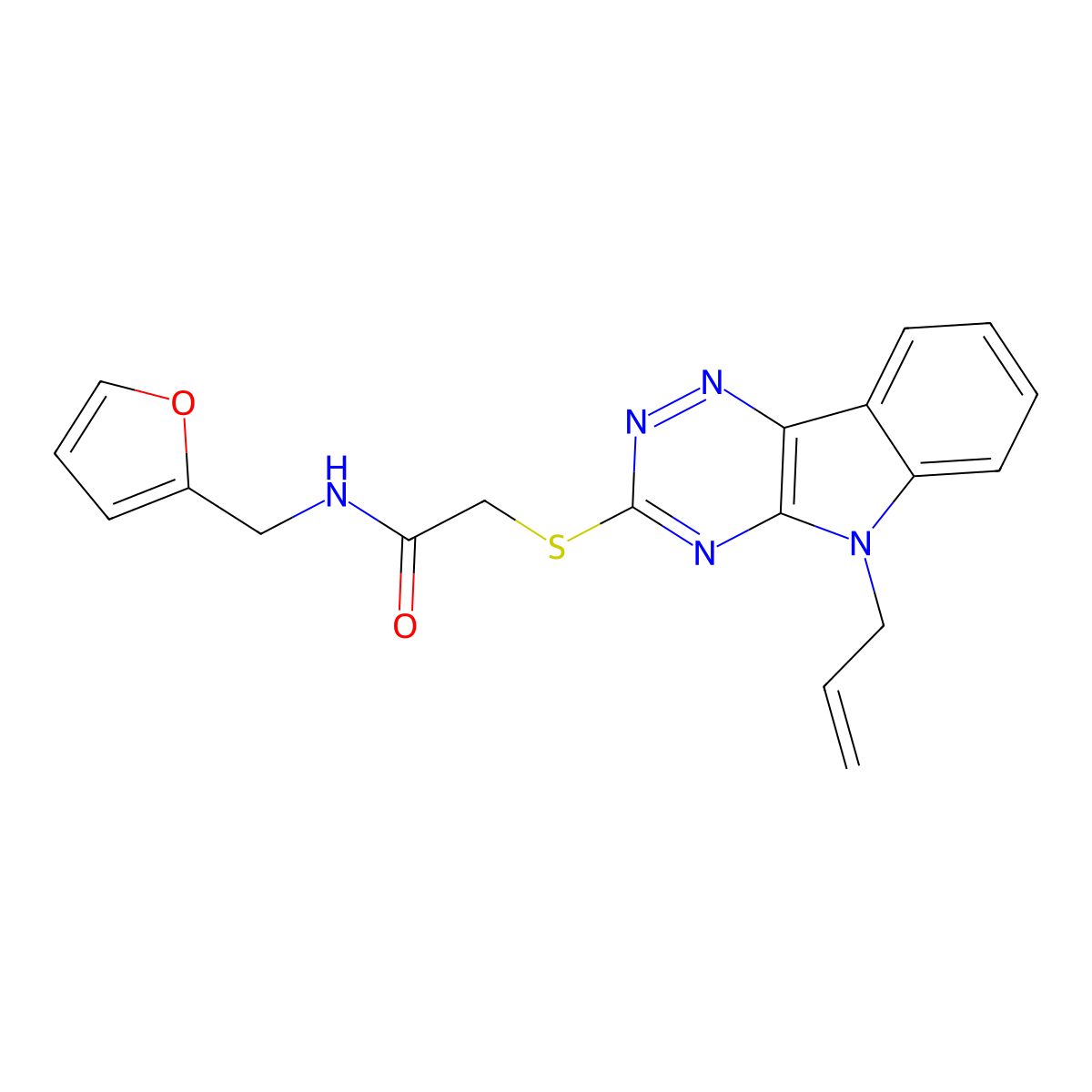 N-(furan-2-ylmethyl)-2-[(5-prop-2-enyl-[1,2,4]triazino[5,6-b]indol-3-yl)sulfanyl]acetamide molecular structure, CAS 328266-01-9