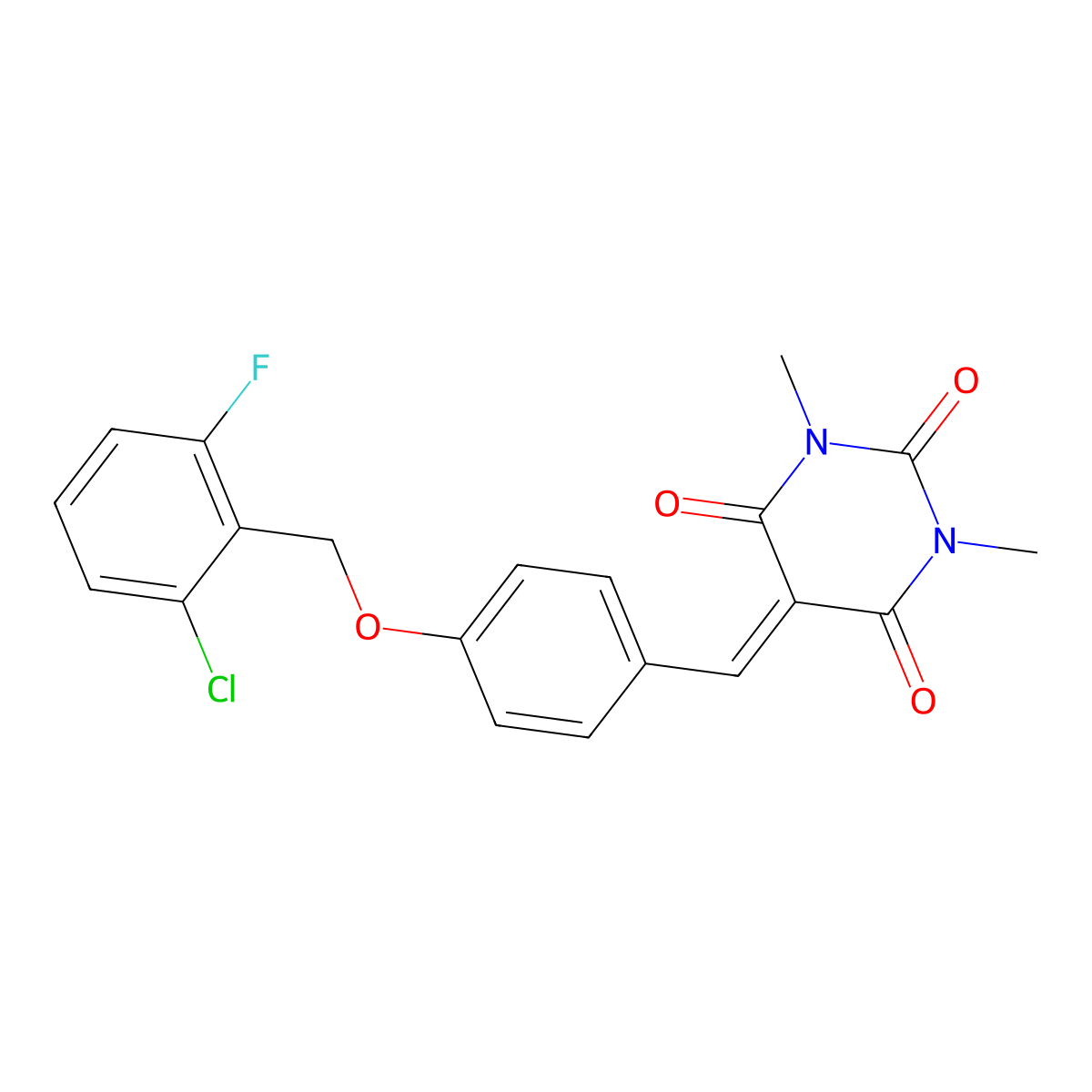 5-({4-[(2-Chloro-6-fluorophenyl)methoxy]phenyl}methylidene)-1,3-dimethyl-1,3-diazinane-2,4,6-trione molecular structure, CAS 328266-47-3