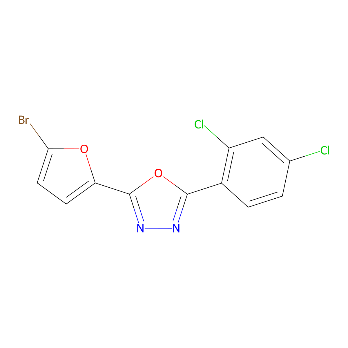 2-(5-Bromofuran-2-yl)-5-(2,4-dichlorophenyl)-1,3,4-oxadiazole molecular structure, CAS 328270-04-8