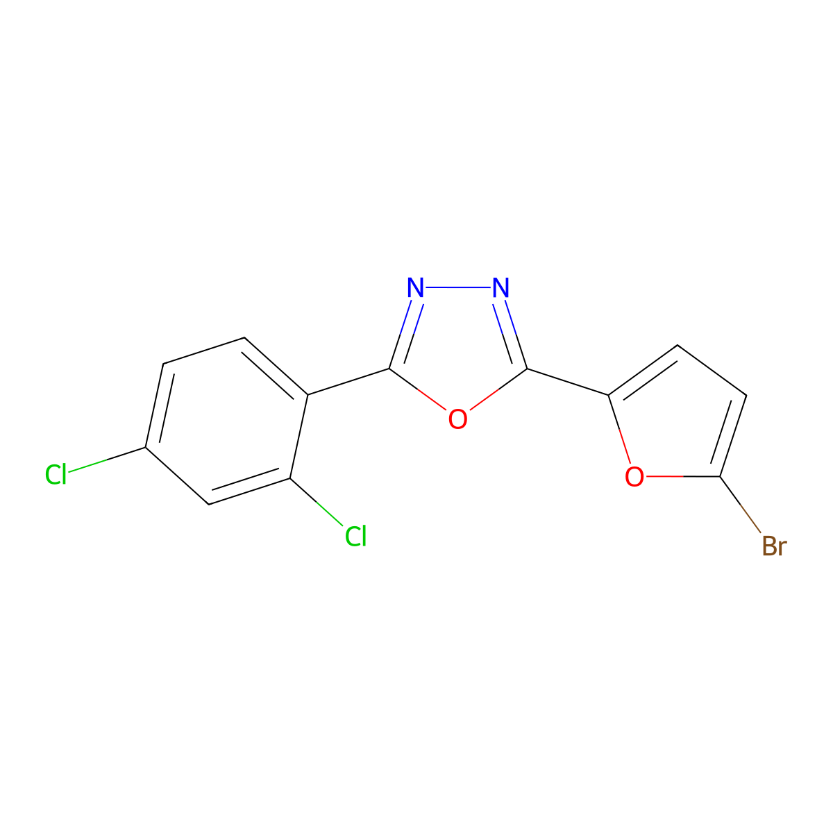 2-(5-Bromofuran-2-yl)-5-(2,4-dichlorophenyl)-1,3,4-oxadiazole molecular structure, CAS 328270-04-8