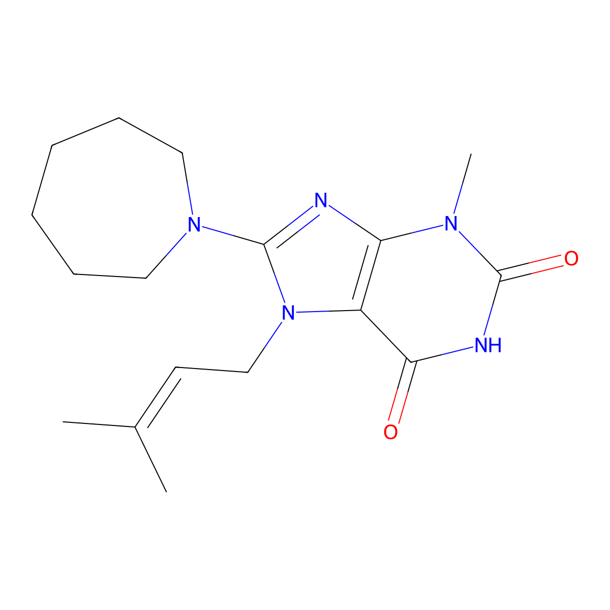 8-(azepan-1-yl)-3-methyl-7-(3-methylbut-2-en-1-yl)-2,3,6,7-tetrahydro-1H-purine-2,6-dione molecular structure, CAS 328271-31-4