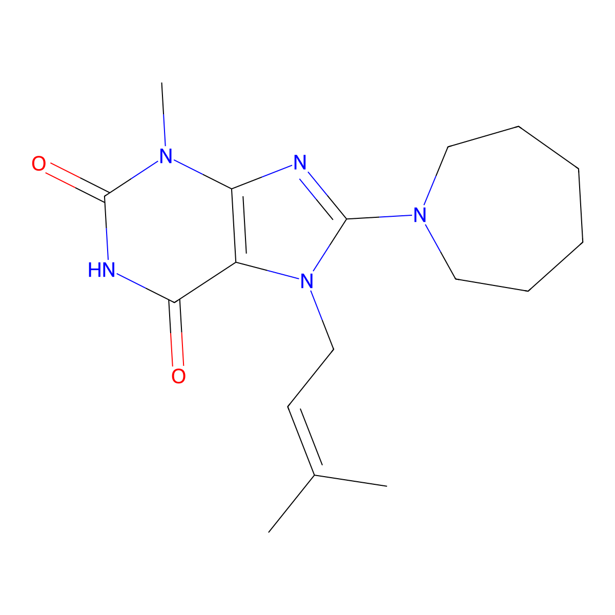 8-(azepan-1-yl)-3-methyl-7-(3-methylbut-2-en-1-yl)-2,3,6,7-tetrahydro-1H-purine-2,6-dione molecular structure, CAS 328271-31-4