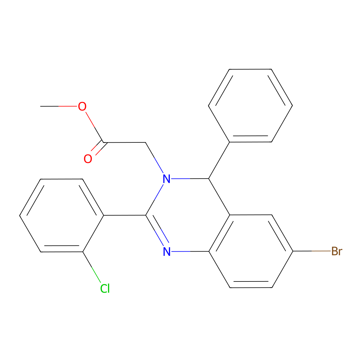 methyl [6-bromo-2-(2-chlorophenyl)-4-phenylquinazolin-3(4H)-yl]acetate molecular structure, CAS 328271-34-7