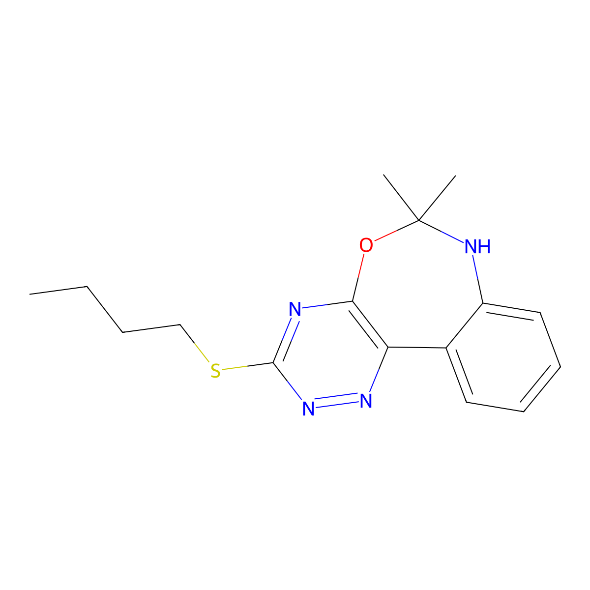 3-butylsulfanyl-6,6-dimethyl-7H-[1,2,4]triazino[5,6-d][3,1]benzoxazepine molecular structure, CAS 328271-65-4