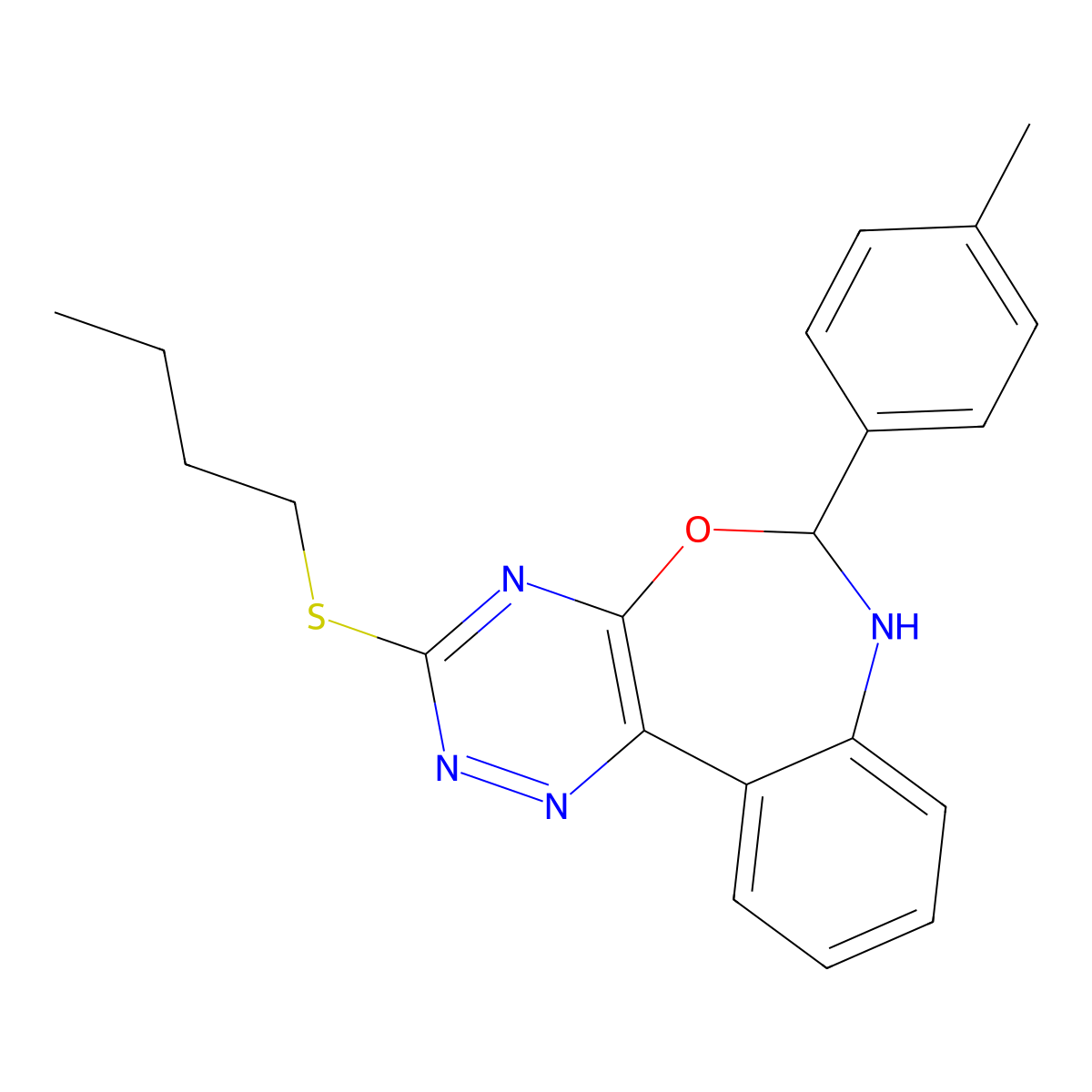 3-(Butylsulfanyl)-6-(4-methylphenyl)-6,7-dihydro[1,2,4]triazino[5,6-d][3,1]benzoxazepine molecular structure, CAS 328271-66-5