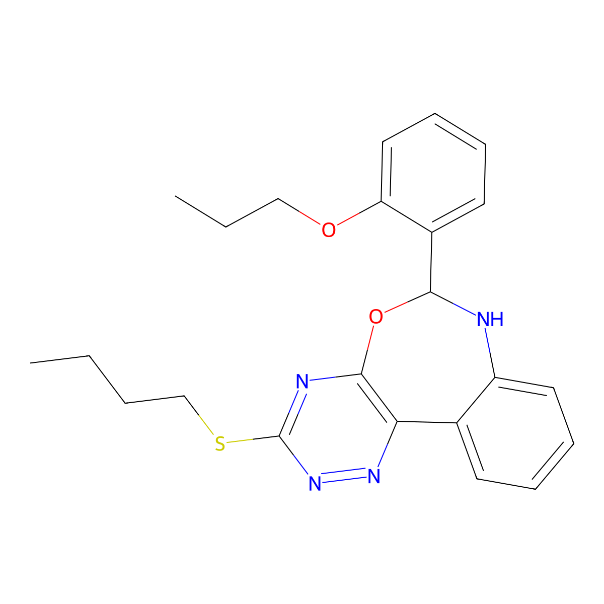 3-(Butylsulfanyl)-6-(2-propoxyphenyl)-6,7-dihydro[1,2,4]triazino[5,6-d][3,1]benzoxazepine molecular structure, CAS 328271-70-1