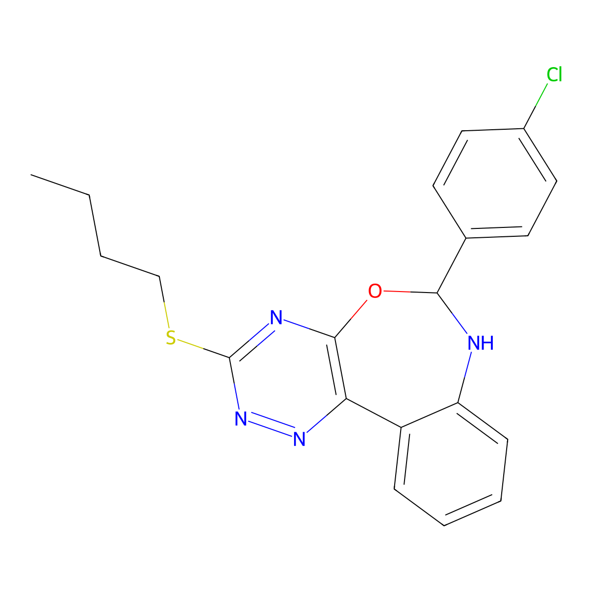 3-(Butylsulfanyl)-6-(4-chlorophenyl)-6,7-dihydro[1,2,4]triazino[5,6-d][3,1]benzoxazepine molecular structure, CAS 328271-80-3