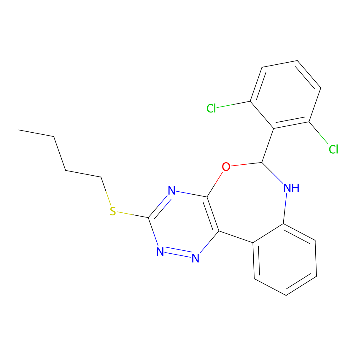 3-(Butylsulfanyl)-6-(2,6-dichlorophenyl)-6,7-dihydro[1,2,4]triazino[5,6-d][3,1]benzoxazepine molecular structure, CAS 328271-81-4