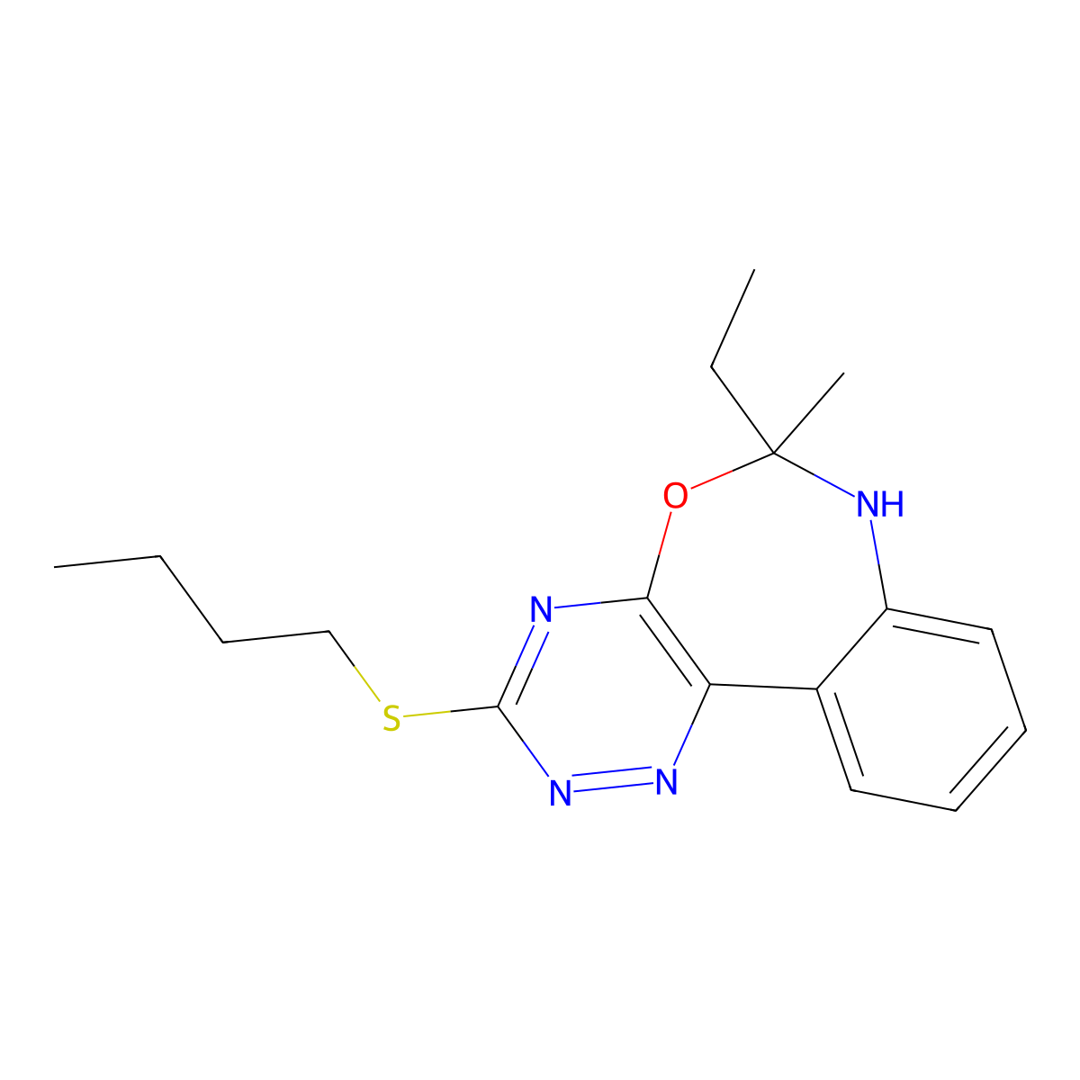 3-butylsulfanyl-6-ethyl-6-methyl-7H-[1,2,4]triazino[5,6-d][3,1]benzoxazepine molecular structure, CAS 328271-83-6