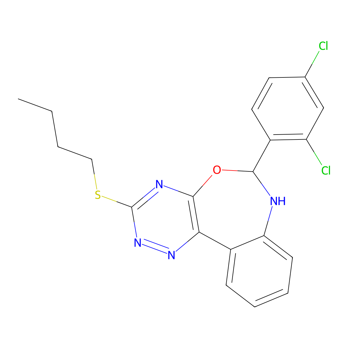 3-(Butylsulfanyl)-6-(2,4-dichlorophenyl)-6,7-dihydro[1,2,4]triazino[5,6-d][3,1]benzoxazepine molecular structure, CAS 328271-84-7