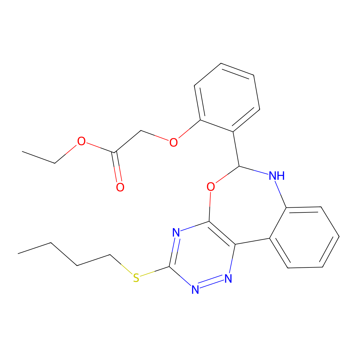 Ethyl {2-[3-(butylsulfanyl)-6,7-dihydro[1,2,4]triazino[5,6-d][3,1]benzoxazepin-6-yl]phenoxy}acetate molecular structure, CAS 328271-88-1