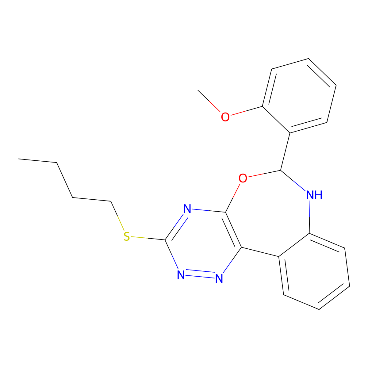 3-(Butylsulfanyl)-6-(2-methoxyphenyl)-6,7-dihydro[1,2,4]triazino[5,6-d][3,1]benzoxazepine molecular structure, CAS 328272-08-8