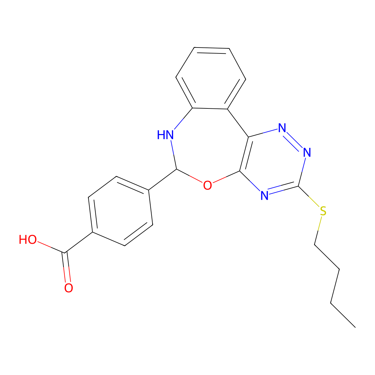 4-[3-(Butylsulfanyl)-6,7-dihydro[1,2,4]triazino[5,6-d][3,1]benzoxazepin-6-yl]benzoic acid molecular structure, CAS 328272-09-9