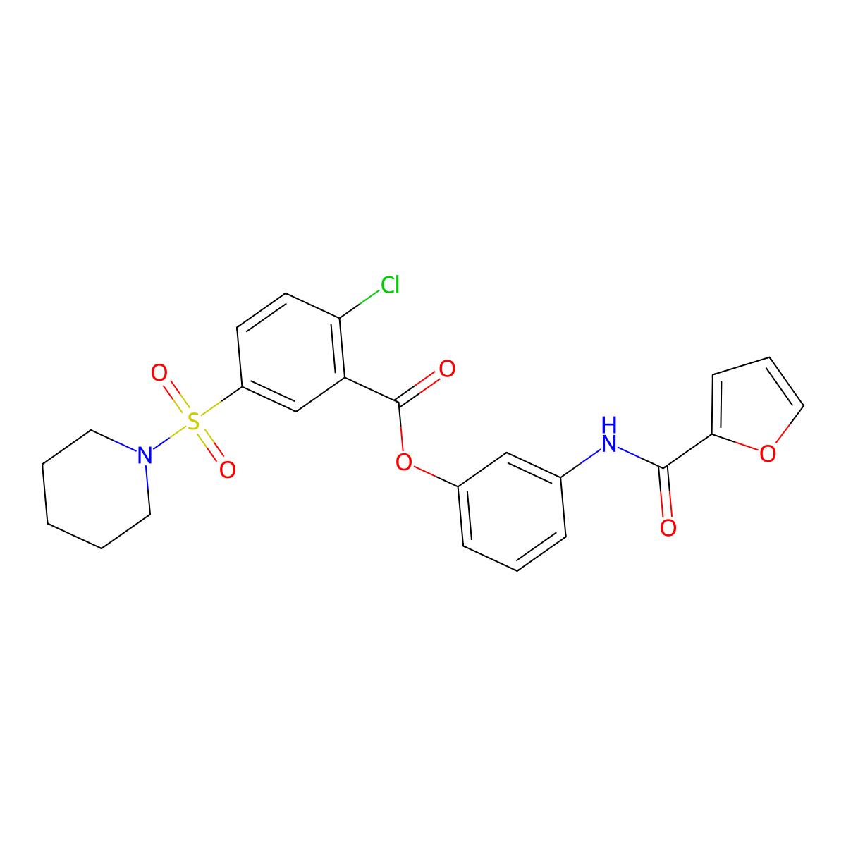 3-(2-Furoylamino)phenyl 2-chloro-5-(1-piperidinylsulfonyl)benzoate molecular structure, CAS 328272-36-2