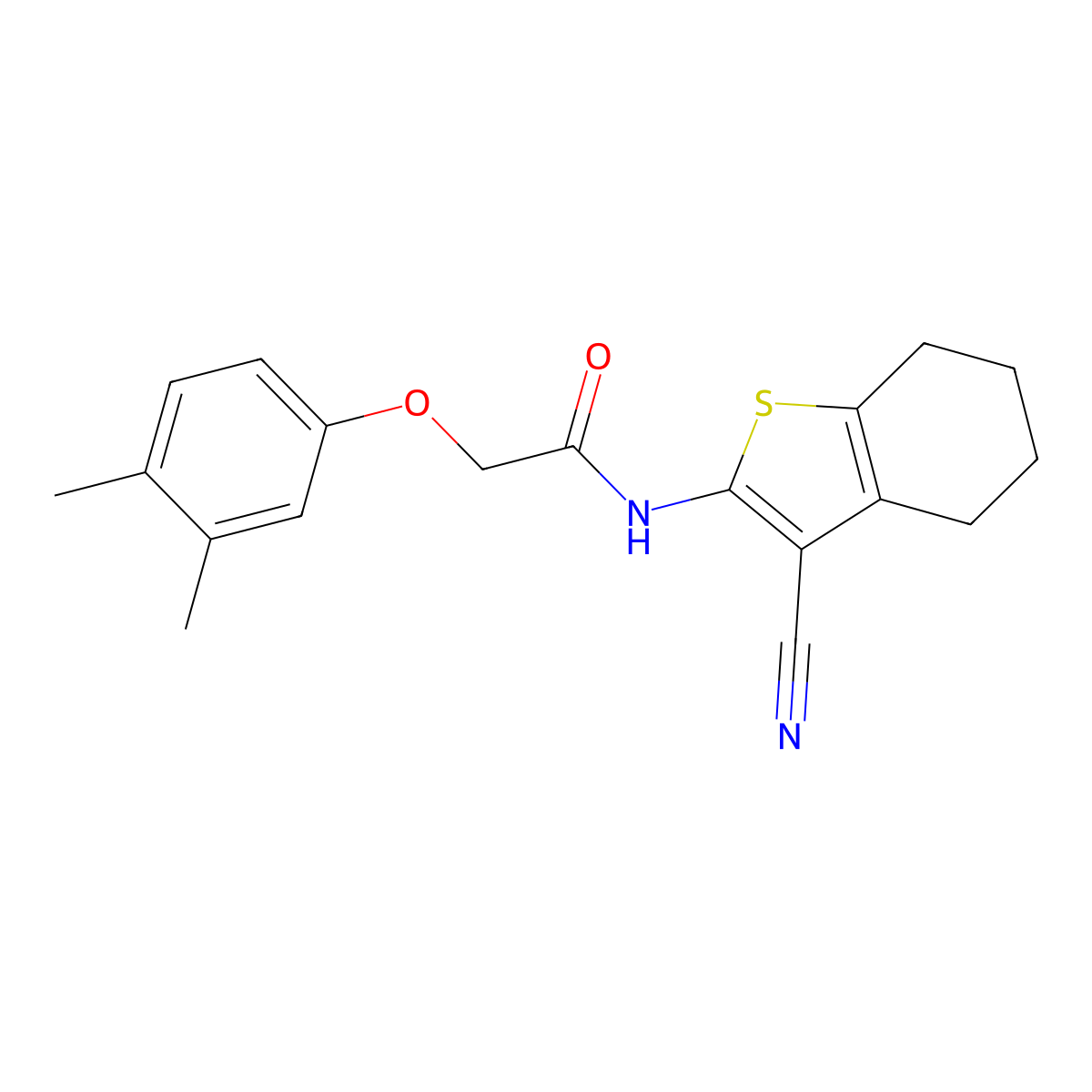 N-(3-cyano-4,5,6,7-tetrahydro-1-benzothiophen-2-yl)-2-(3,4-dimethylphenoxy)acetamide molecular structure, CAS 328272-39-5