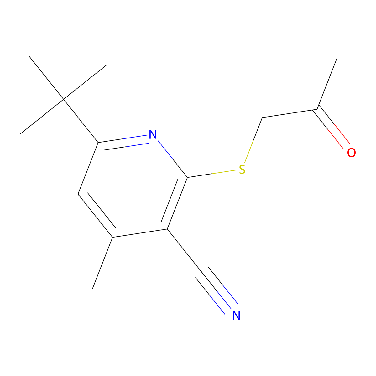 6-Tert-butyl-4-methyl-2-(2-oxopropylsulfanyl)pyridine-3-carbonitrile molecular structure, CAS 328274-64-2