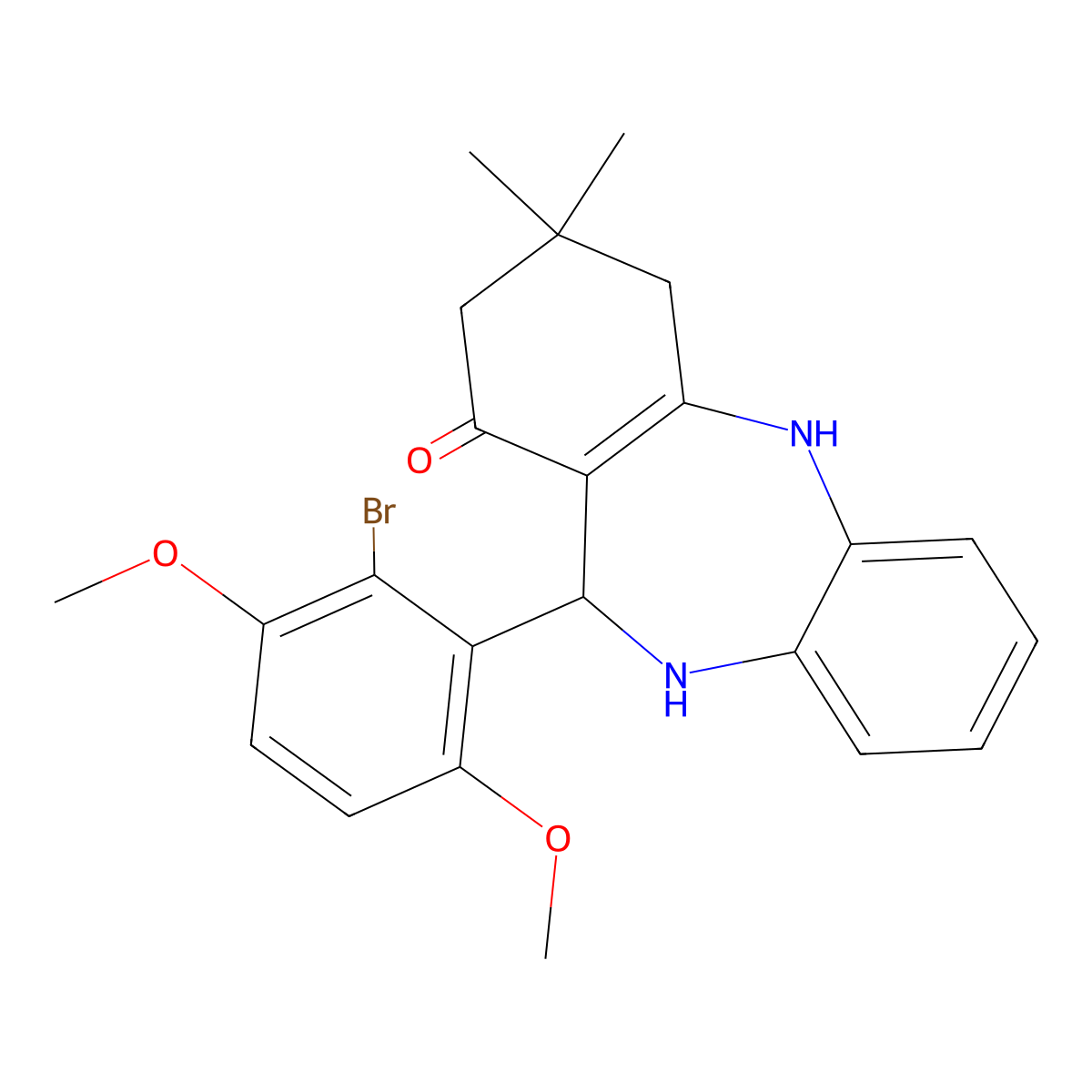 6-(2-bromo-3,6-dimethoxyphenyl)-9,9-dimethyl-6,8,10,11-tetrahydro-5H-benzo[b][1,4]benzodiazepin-7-one molecular structure, CAS 328274-90-4