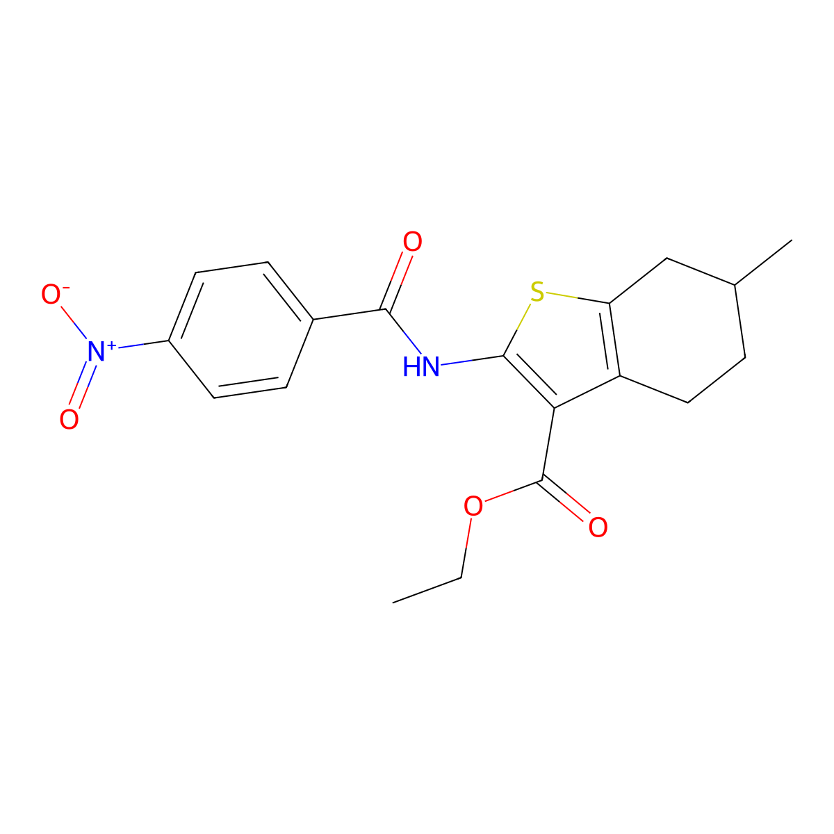 Ethyl 6-methyl-2-[(4-nitrobenzoyl)amino]-4,5,6,7-tetrahydro-1-benzothiophene-3-carboxylate molecular structure, CAS 328275-57-6