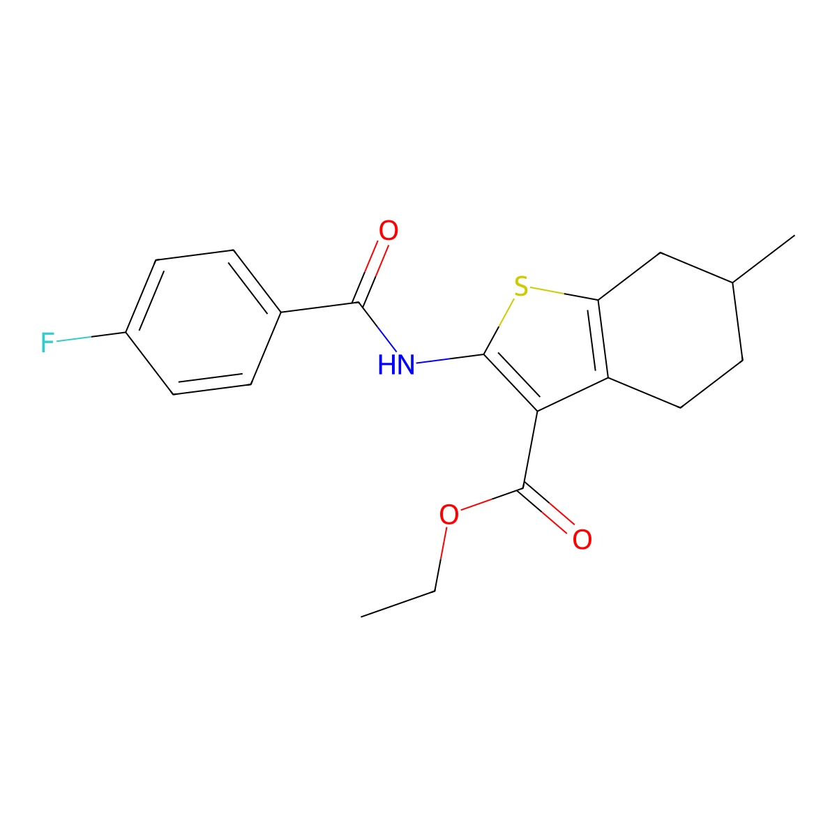 Ethyl 2-[(4-fluorobenzoyl)amino]-6-methyl-4,5,6,7-tetrahydro-1-benzothiophene-3-carboxylate molecular structure, CAS 328275-58-7