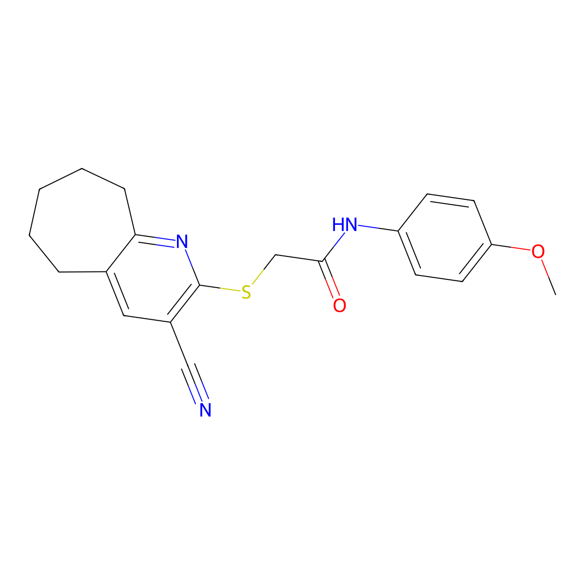 2-[(3-cyano-6,7,8,9-tetrahydro-5H-cyclohepta[b]pyridin-2-yl)sulfanyl]-N-(4-methoxyphenyl)acetamide molecular structure, CAS 328275-61-2