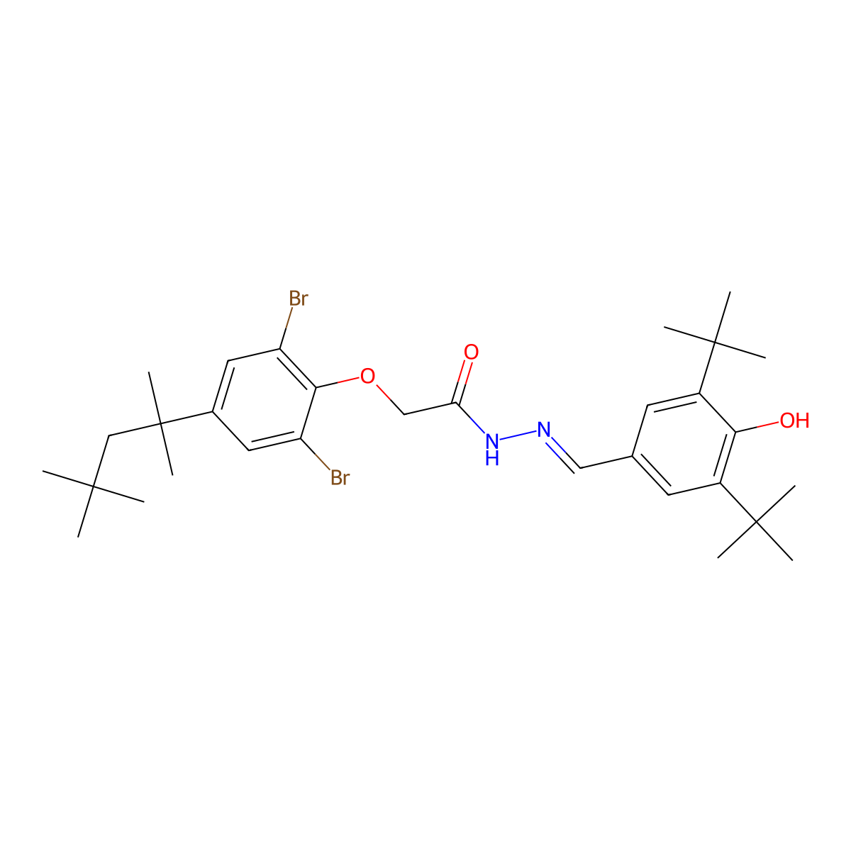 2-[2,6-Dibromo-4-(1,1,3,3-tetramethylbutyl)phenoxy]acetic acid 2-[[3,5-bis(1,1-dimethylethyl)-4-hydroxyphenyl]methylene]hydrazide molecular structure, CAS 328275-98-5