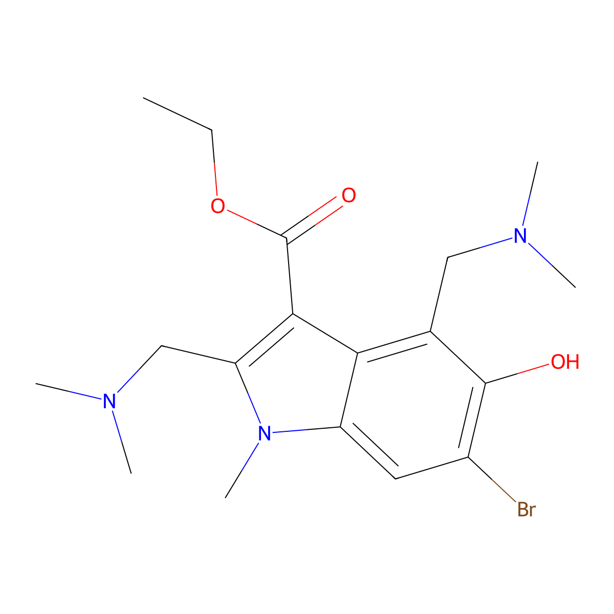 ethyl 6-bromo-2,4-bis[(dimethylamino)methyl]-5-hydroxy-1-methyl-1H-indole-3-carboxylate molecular structure, CAS 328277-00-5